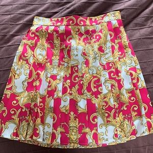 Versace Barocco Print Silk Pleat Mini Skirt